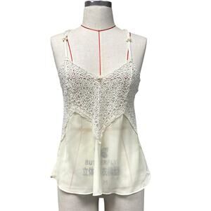 Vintage Duloren Womens Ivory Sheer Lace Racerback Lingerie Valentines Top Blouse